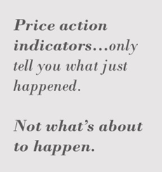 Sidebar that says: price action indicators only tell you what just happened. Not what's about to happen.