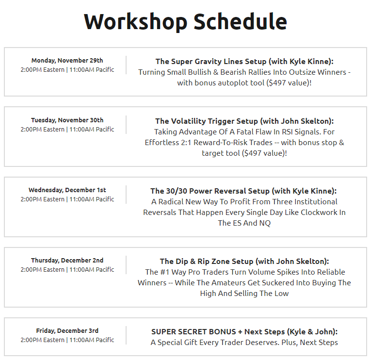 Ninjacators and Apex Trader Funding Workshop Schedule November / December 21